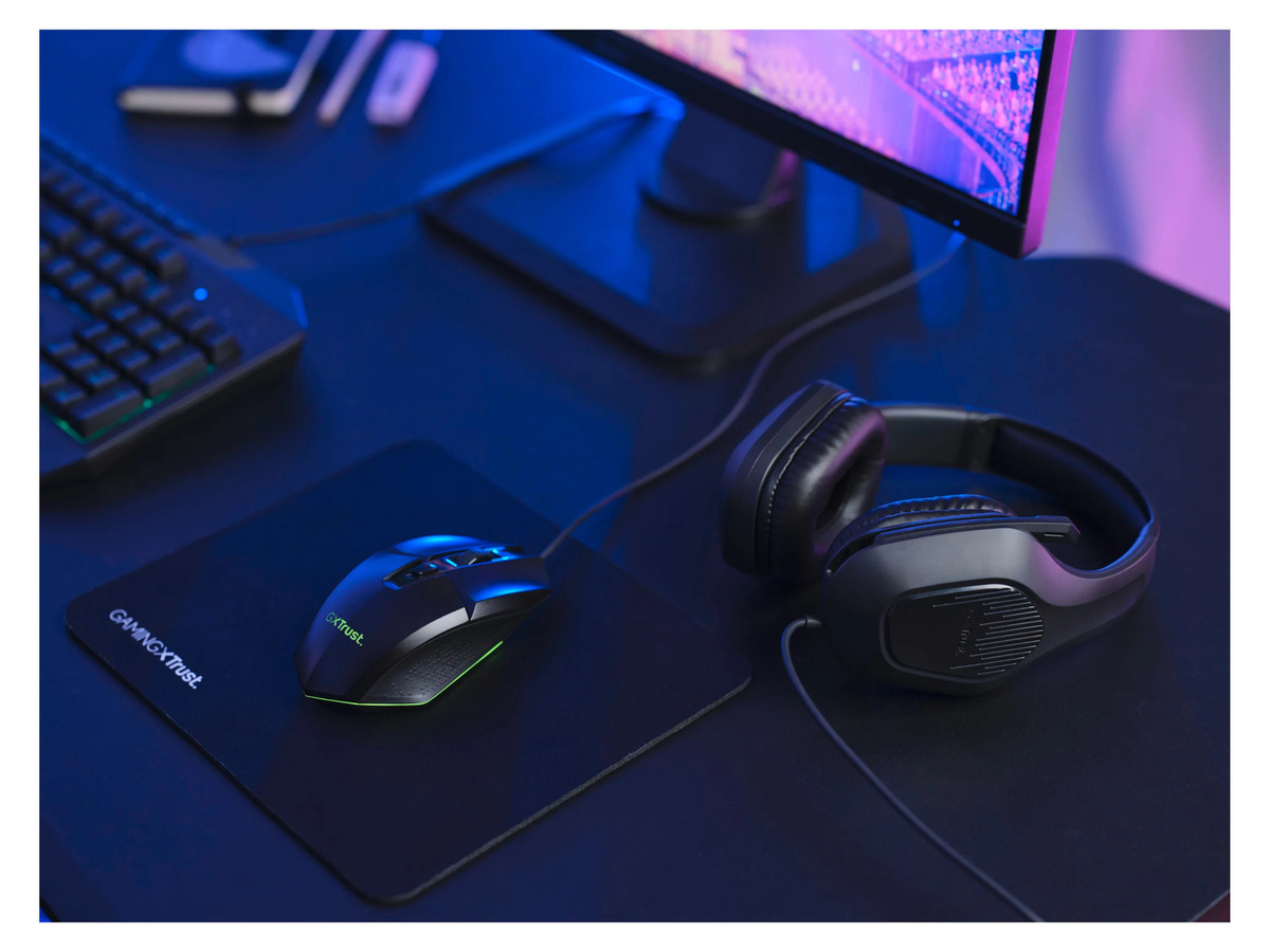 Trust GXT 790 Tridox 3-in-1 Gaming-Bundle mit Maus, Headset und Mauspad in Schwarz mit Mehrfarbiger Beleuchtung - Bild 2
