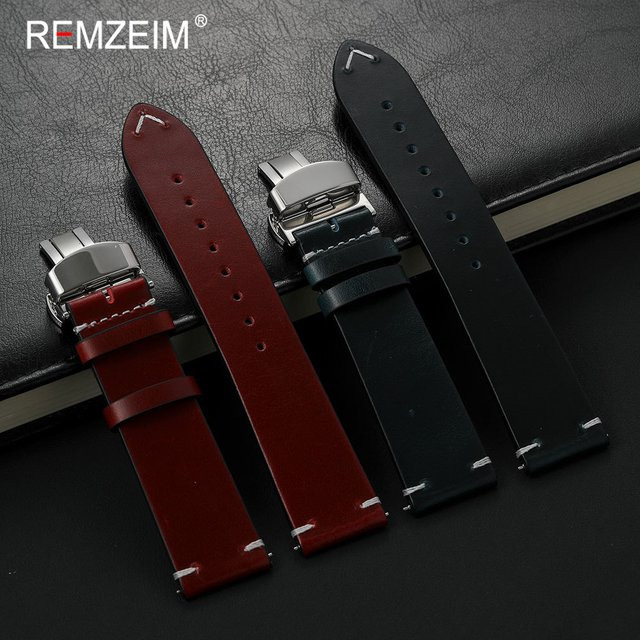 REMZEIM Uhrenarmband Ölwachsleder, Herren, 18 mm, 20 mm, 22 mm, Butterfly-Schnalle - Bild 1