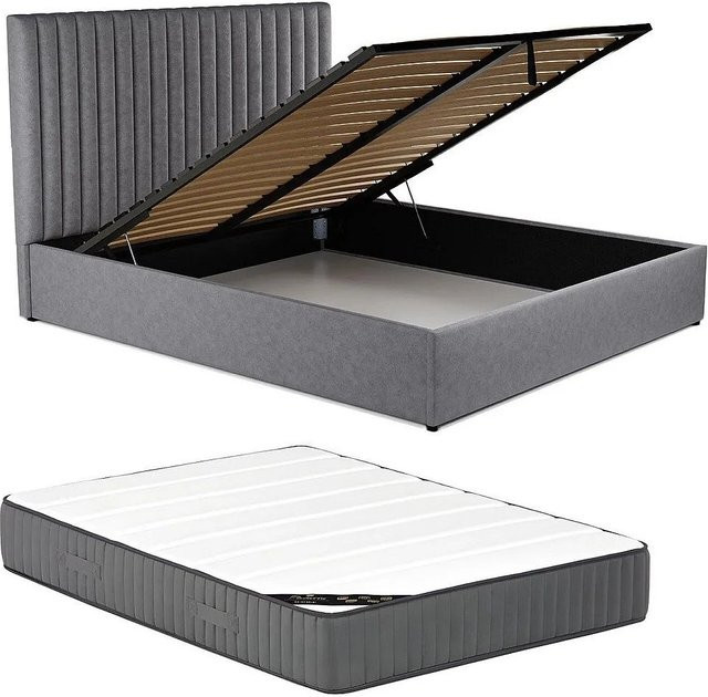 Vente-unique Bett Sarah mit Bettkasten und Polsterung in Grau, B/T/H: 160 x 200 cm - Bild 1