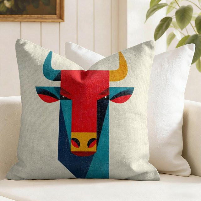Qxzy Kissenbezug Bauhaus Geometrische Kunst aus Leinen-Stoff mit beidseitigem Druck, Mehrfarbig, B/H: 50 x 50 cm - Bild 1