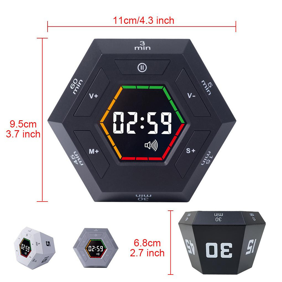 Wucifang Bags Sechseckiger LED Digitaler Timer Würfel Magnetisch Klappbar in Silber - Bild 3