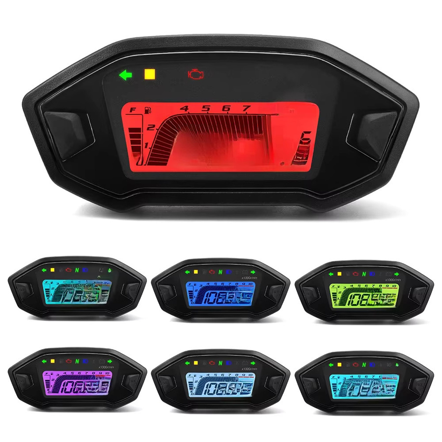 MAIMEIMI Universal Motorrad Digital Tacho mit 7 Farben LED Armaturenbrett und Blinkerleuchten in Schwarz und Multicolour - Bild 7