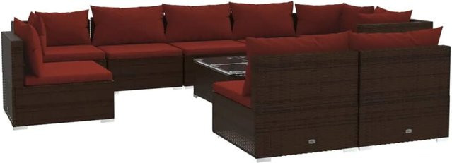 vidaXL 10-tlg. Garten-Lounge-Set aus Poly-Rattan in Braun mit Kissen und Couchtisch - Bild 1