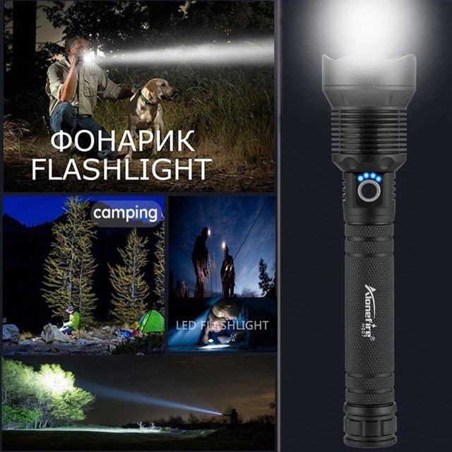 Alonefire LED Hochleistungs-Taschenlampe mit 4000 Lumen und Zoom, USB-aufladbar, Schwarz - Bild 1