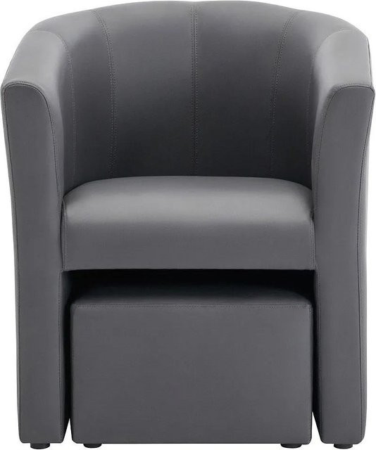 Vente-unique Sessel Jovana mit gerader Rückenlehne und Ottomane in Grau aus Kunstleder, Breite: 65 cm - Bild 1