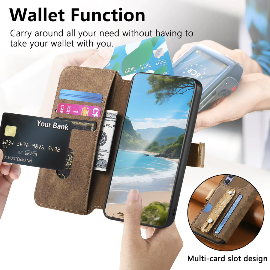 Leder-Handyhülle mit Kartenfächern, Standfunktion und RFID-Schutz für Samsung Galaxy S26 Ultra S25 Plus S24 S23 S22 S20 in Blau oder Braun - Bild 3