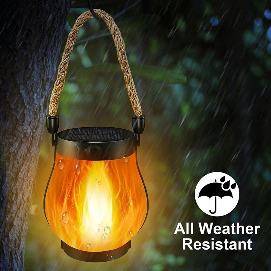 Solarbetriebene Laterne für den Außenbereich in Gelb und Schwarz, wetterfeste flammenlose Dekolichter mit Haken für Garten und Hof, B/T/H: 12,0 x 22,0 x 25,5 cm - Bild 2
