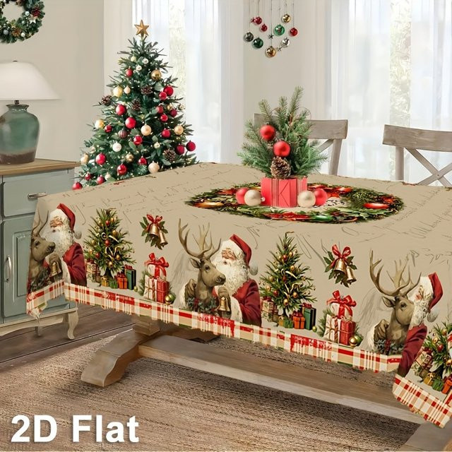 DUTRIEUX Weihnachtstischdecke Beige aus Polyester und Leinen mit Weihnachtsdesign, rechteckig und maschinenwaschbar - Bild 1