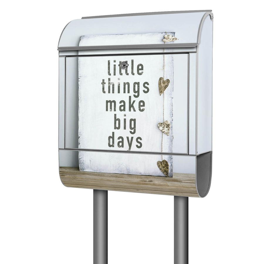 banjado Postkasten mit Standfuß und Motiv Little Things, pulverbeschichtet, mit Zeitungsfach, Farben: grau, silber, weiß, H x B x T: 161,5 x 38 x 16 cm - Bild 1