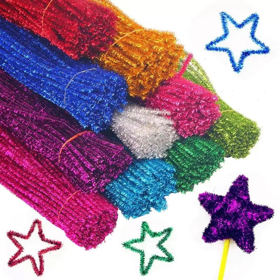 100 Stück Glitter Chenille Stiele für DIY Bastelarbeiten Weihnachten, Mehrfarbig und Braun, Länge: 30 cm - Bild 3