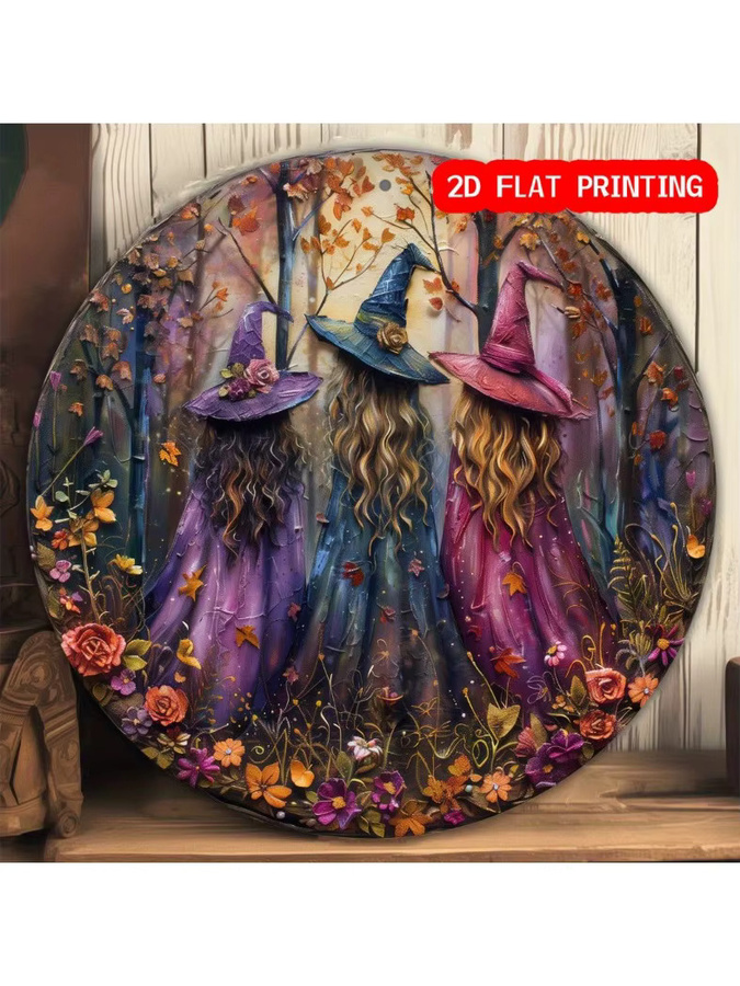 Potdemiel Halloween Witch Sisters Rundes Aluminiumschild im Vintage Horror Design, Durchmesser: 20,32 cm, Mehrfarbig - Bild 5