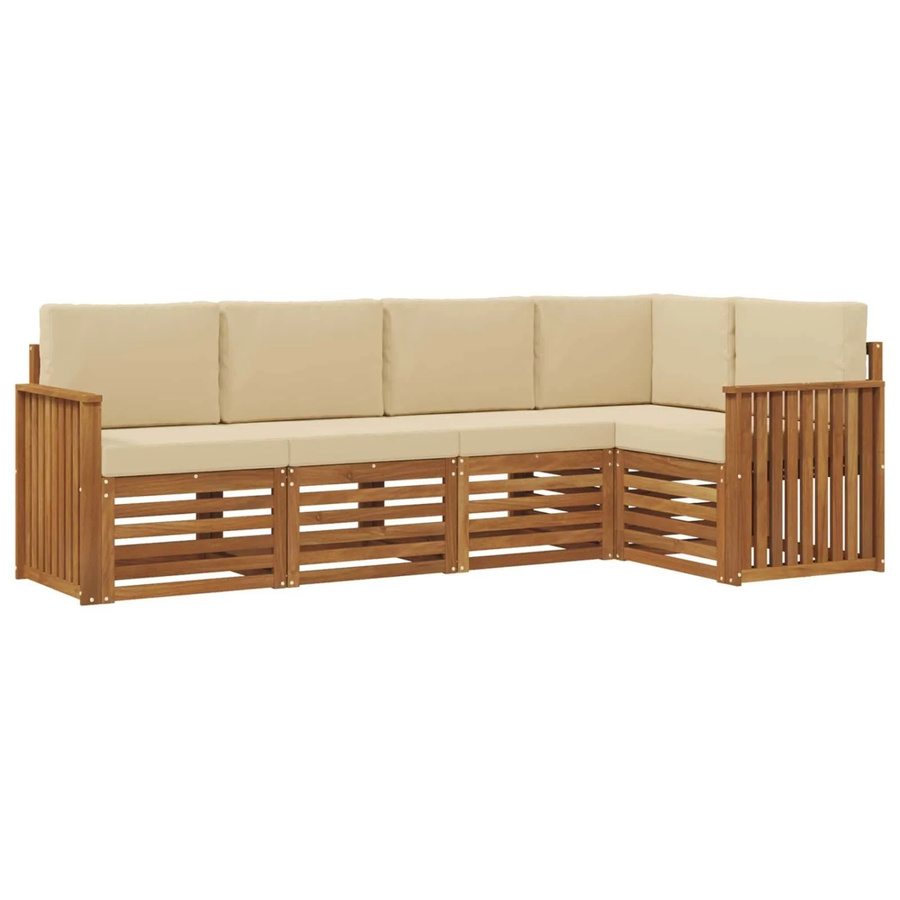 vidaXL Sofagarnitur aus Massivholz Akazie in Natur und Beige, 5-teiliges L-Shape Ecksofa Set mit Polsterung und Kissen - Bild 2