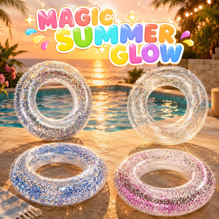 Aufblasbarer Schwimmring, Transparenter Glitzer-Konfetti-Pailletten-Poolring, 1-teiliges Set - Bild 2