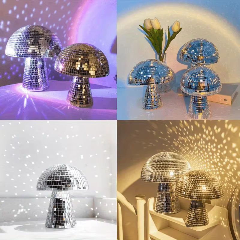 Glänzendes Pilz-Disco-Kugel-Ornament aus Glas in Silber und Grau als glamouröse Bar-Dekoration - Bild 2