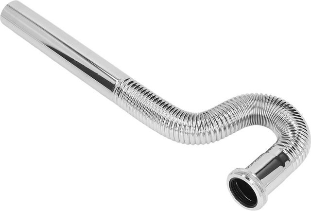 TOMTOP JMS Flexibles P-Falle-Rohr aus Messing in Silber, gewelltes Abflussrohr für Waschbecken im Badezimmer, 1 1/4 Zoll - Bild 1