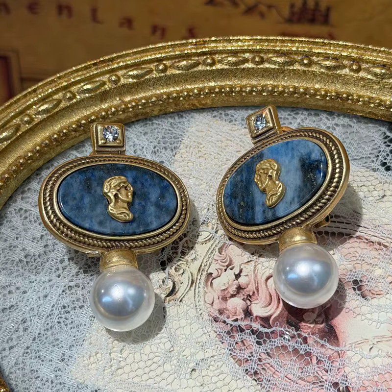 Icareu Ohrringe, Lapis Lazuli, Cameo, goldfarben, Damen - Bild 5