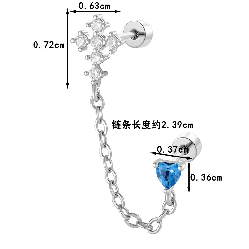 Mling Doppelkopf-Ohrringe mit Kette, Titan, Zirkonia, Silber - Bild 2