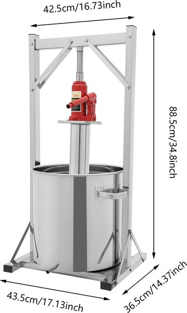 Bymaocar Hydraulische Fruchtweinpresse aus Edelstahl mit 3T Filtereimer, 36L Kaltpress-Separator-Maschine, Silber - Bild 1