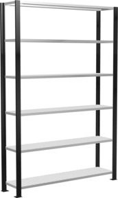 Schulte Grundregal Büro-Steckregal MULTIplus85 mit 6 Fachböden und Kreuzstrebe, Farbe Schwarz/RAL 7035 Lichtgrau, B/H/T: 200 x 130 x 30 cm - Bild 1