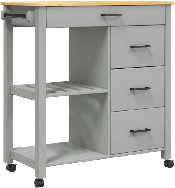 vidaXL Küchenwagen MONZA aus Massivholz Kiefer und Metall in Grau-braun, B/T/H: 84 x 40 x 90 cm - Bild 1