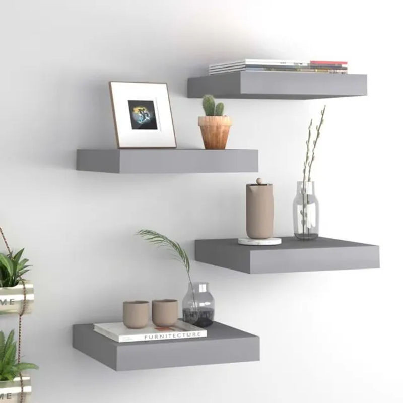Vidaxl Schweberegale 4er Set Grau Wandregal aus Holzwerkstoff und Metall B/H/T: 23 x 23,5 x 3,8 cm - Bild 1