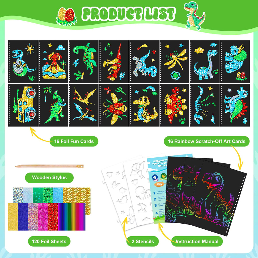 CutteeyFyry Dinosaurier-Folienaufkleber-Buch und Kratzkunstpapier, Malset, ab 3 Jahre - Bild 2