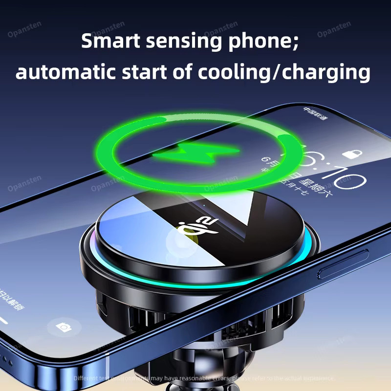 VIKEFON QI2 Magnetisches Drahtloses Autoladegerät mit Eiskühlung und RGB-Beleuchtung, Schnellladekühler für MagSafe iPhone 12-16, Schwarz - Bild 3