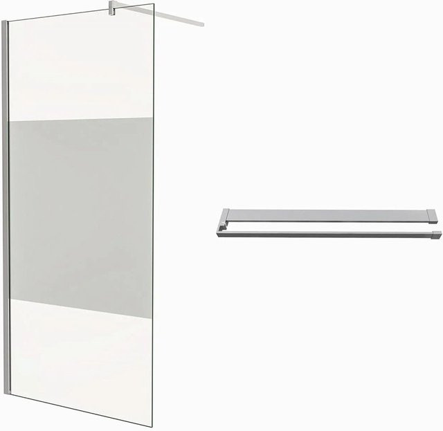 Duschparadies Walk-in Duschabtrennung aus Satiniert Glas mit Streifen und Chrom Duschregal, B/H: 80 x 200 cm - Bild 1