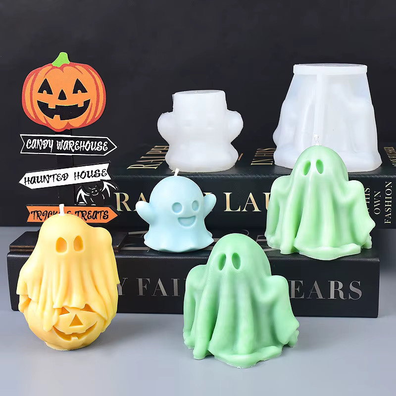 LONTL Silikonform für Halloween Geist und Kürbis zur DIY Kerzenherstellung aus Gips oder Harz, Mehrfarbig - Bild 2