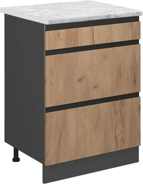 Vicco R-Line Schubladenschrank für die Küche in Goldkraft Eiche und Anthrazit mit Marmor-Optik, Breite: 60 cm - Bild 1