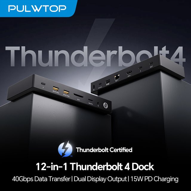 PULWTOP Thunderbolt 4 Dockingstation mit Dual-Monitor 8K/4K Display, 40Gb/s, HDMI, SD/TF4.0 und 2.5GbE für Windows und Mac Mini M4 sowie Mac Pro/Max - Bild 1