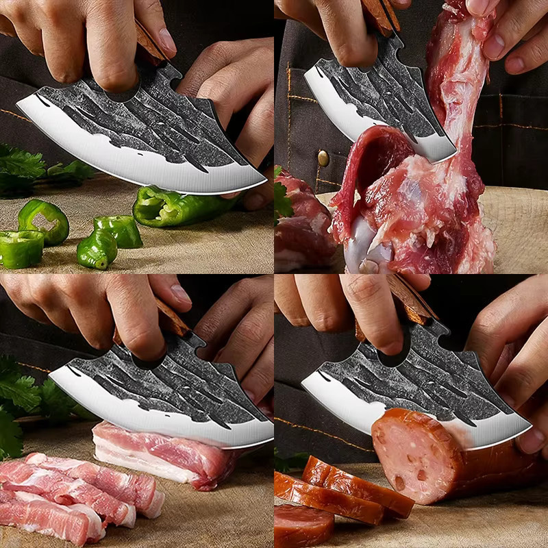 WXCOO Handgeschmiedetes Metzgermesser aus Edelstahl mit Holzgriff und integriertem Flaschenöffner als Multifunktions-Küchenmesser für Fleisch und BBQ - Bild 4