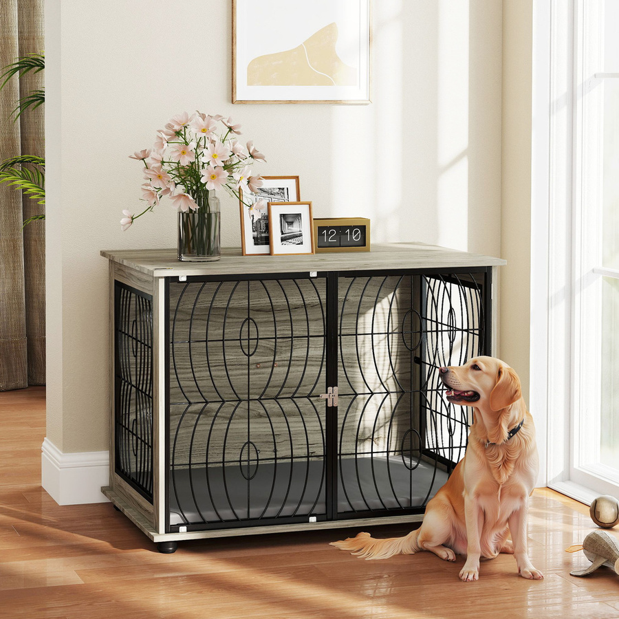 PawHut Hundekäfig für große Hunde mit Kissen und Fenster, Grau, B/T/H: 100 x 60 x 73,5 cm - Bild 2
