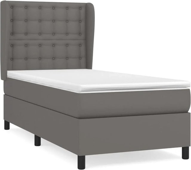 vidaXL Boxspringbett mit Matratze in Grau und Weiß, Hybrid-Bett mit Taschenfederkern und Kunstleder, B/T: 100 x 200 cm - Bild 1