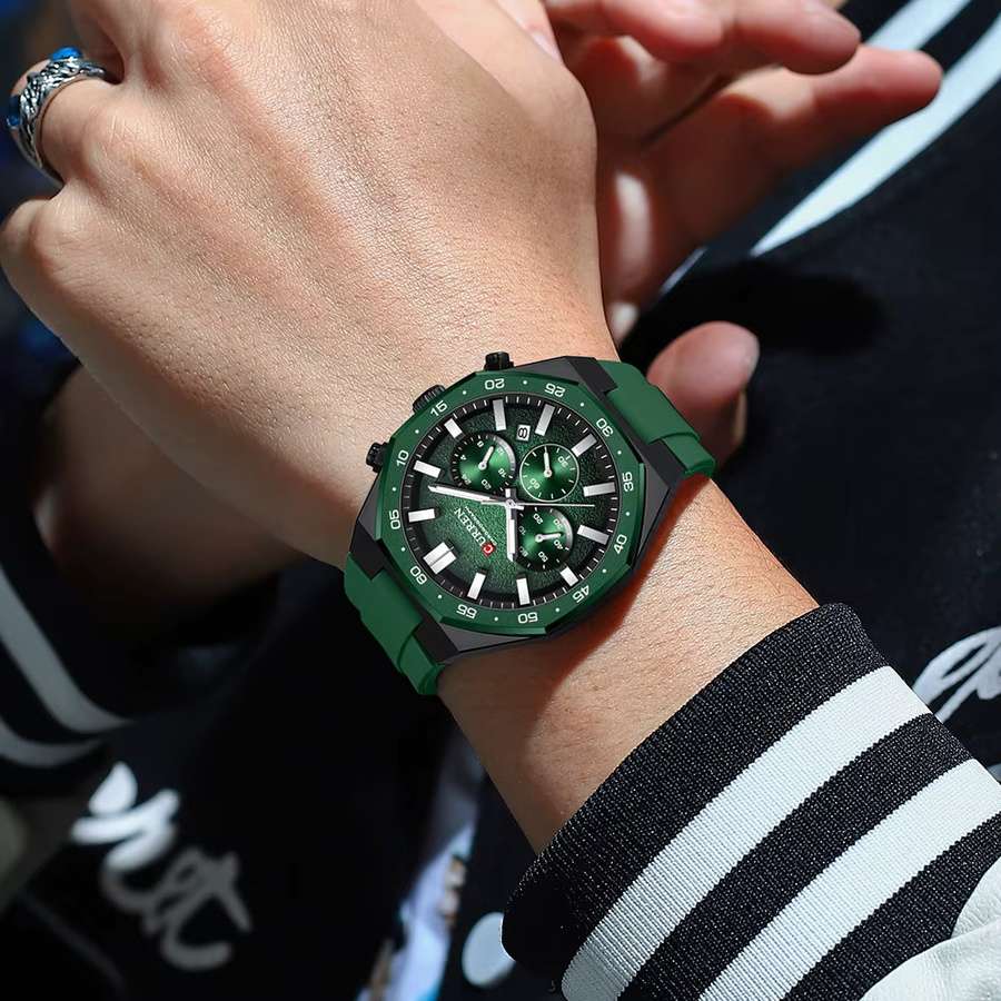 CURREN Armbanduhr, Quarz, Silikonarmband, Herren, Schwarz, Grün - Bild 3