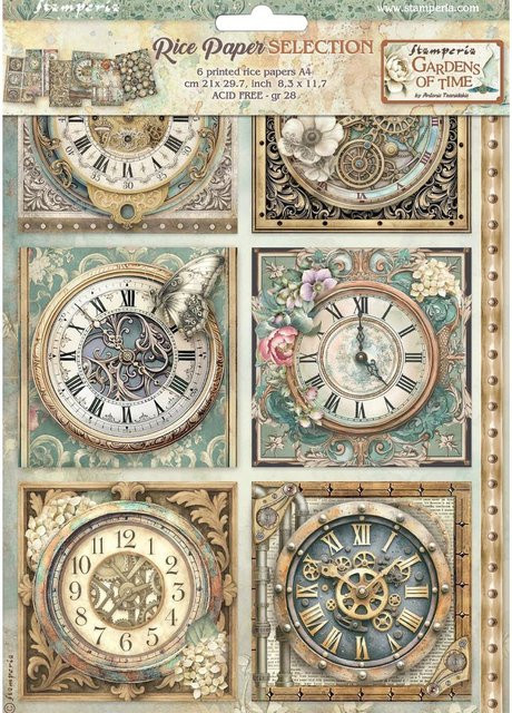 Stamperia Motiv-Strohseiden Sortiment Gardens of Time, DIN A4, 6er-Set, Multicolor - Bild 1