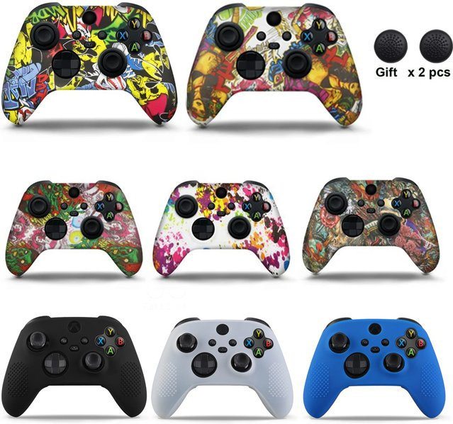 TECTINTER Silikon Schutzhülle für Xbox Serie X/S Controller mit Daumengriffen und Joystick-Abdeckung in Blau und Multicolour - Bild 1