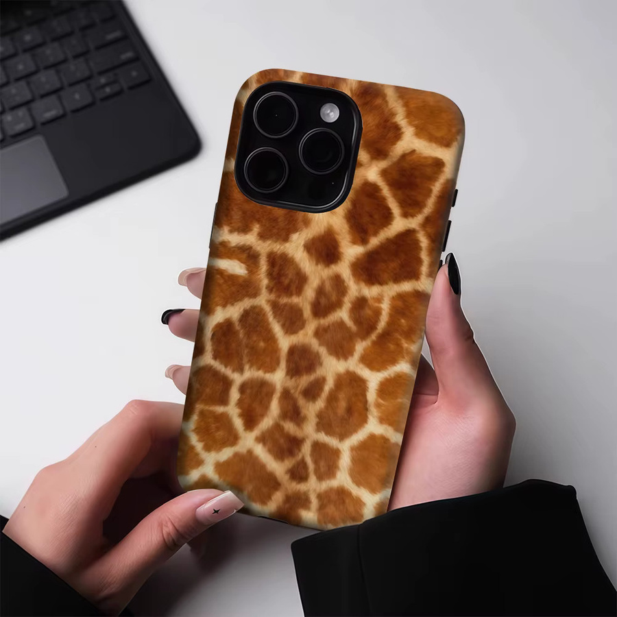 Robuste Handyhülle mit Giraffen-Print für Apple iPhone 17 16 15 14 13 Pro Max Plus mit Magnetfunktion in Braun - Bild 3
