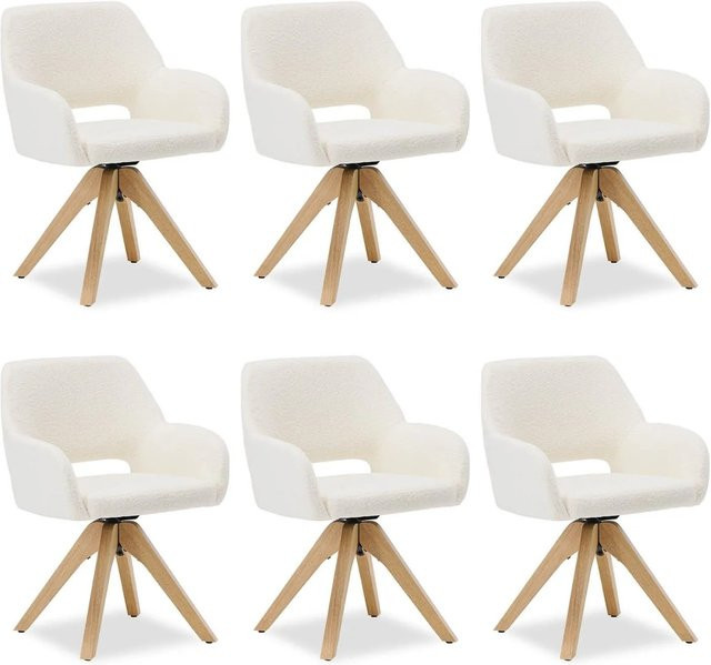 6er-Set Homestyle4u Esszimmerstühle aus Teddystoff in Weiß mit 360 Grad Drehsitz und Armlehnen - Bild 1