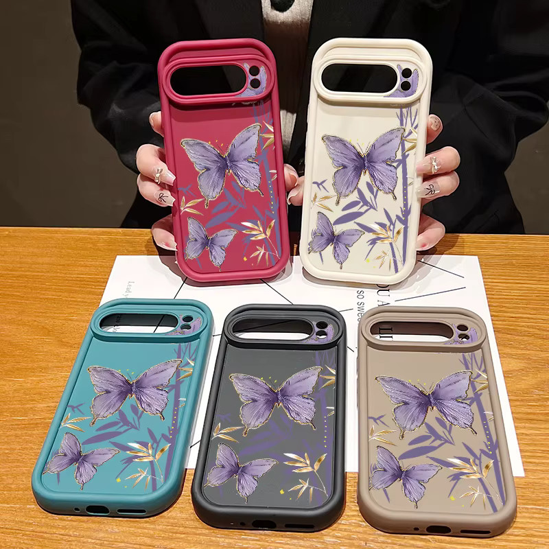 Stoßfeste Silikon-Handyhülle mit lila Schmetterlingsmuster für Google Pixel 10, 9 Pro XL, 9, 8 Pro, 9A, 8A und 7A - Bild 2