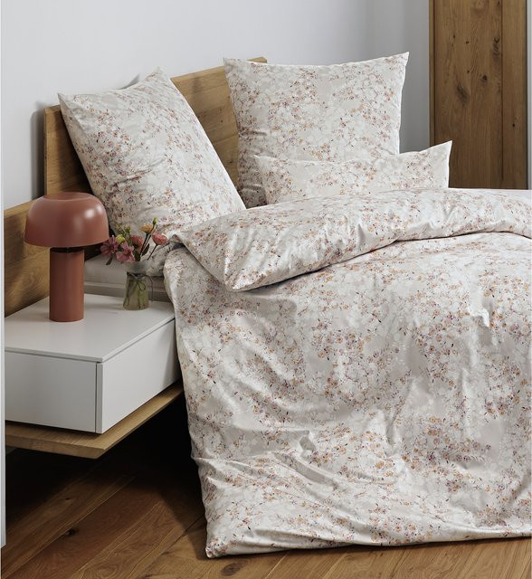 Janine Interlock-Jersey Bettwäsche Carmen S gestreift in Beige und Weiß, B/H: 155 x 220 cm mit Kissenbezug 80 x 80 cm - Bild 2