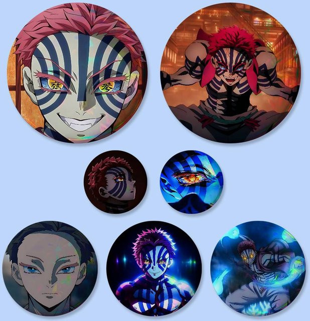Demon Slayer Akaza Anstecknadel Brosche aus Metall, rund, Multicolor, Bilibili Fan-Zubehör - Bild 1