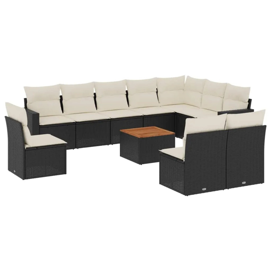 vidaXL 11-tlg Garten-Sofagarnitur aus Poly-Rattan und Akazienholz in Schwarz und Braun mit Kissen - Bild 2