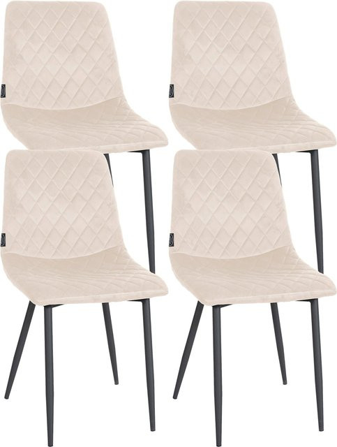 CLP 4er Set Esszimmerstühle Telde in Beige mit Samtbezug und gesteppter Sitzfläche sowie Metallgestell - Bild 1