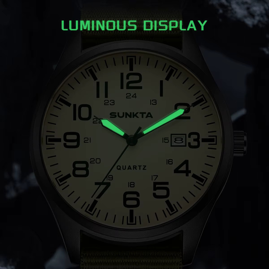 SUNKTA Armbanduhr Quarz, Leder, Datum, Leuchtzeiger, Herren - Bild 2