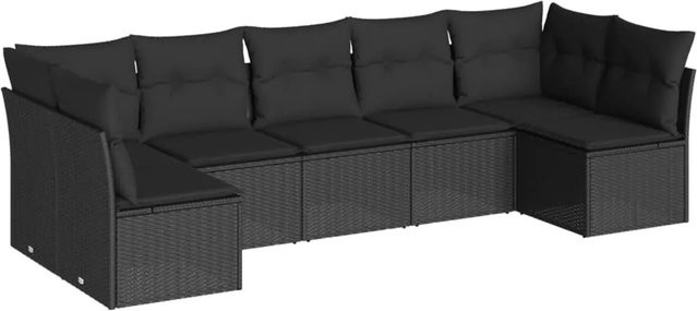vidaXL 7-tlg Garten-Sofagarnitur in L-Form aus schwarzem Poly-Rattan mit Kissen und Stauraum - Bild 1