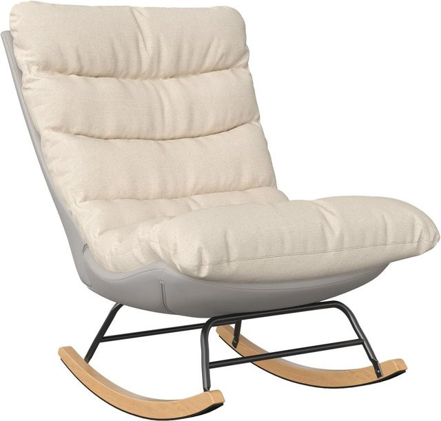PXloue Schaukelstuhl Schaukelsessel aus Leinen und Metall in Beige, B/T/H: 83 x 72 x 93 cm - Bild 1