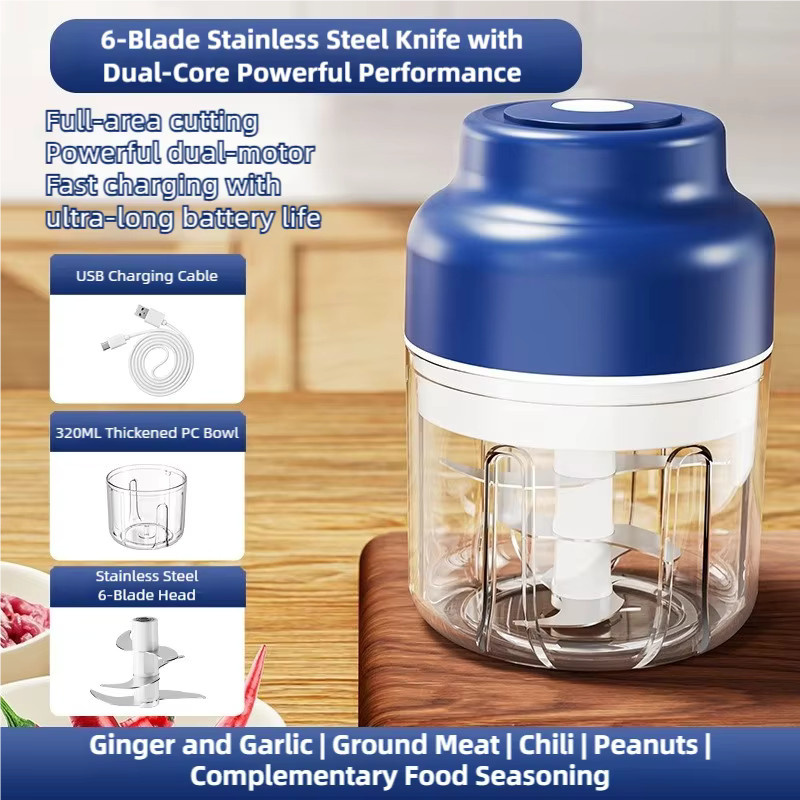 TINSOL Elektrische Knoblauchmühle und Mini-Küchenmaschine in Blau, 320 ml, USB-aufladbar - Bild 2