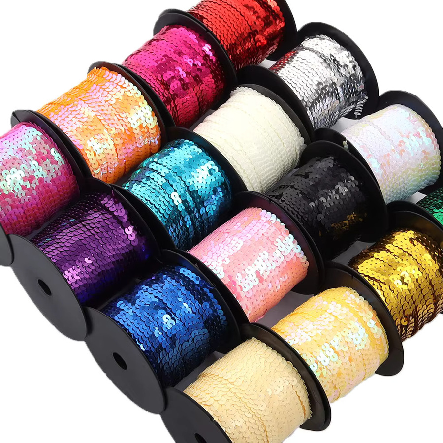 Bunte Glitzer-Paillettenbänder in Form von runden Pailletten für DIY-Projekte, Nähen und Dekoration, 1 Rolle, Mehrfarbig und Pink - Bild 2