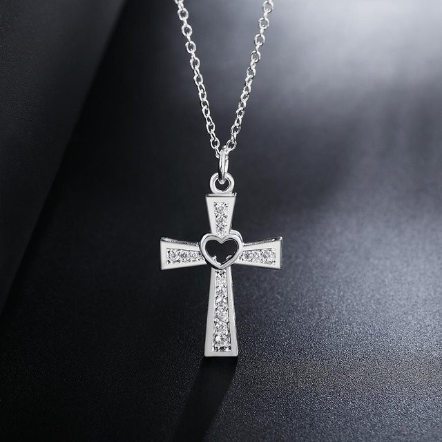 URPRETTY Halskette, 925 Silber, Zirkonia, Herzförmiges Kreuz, 45 cm, Damen - Bild 1